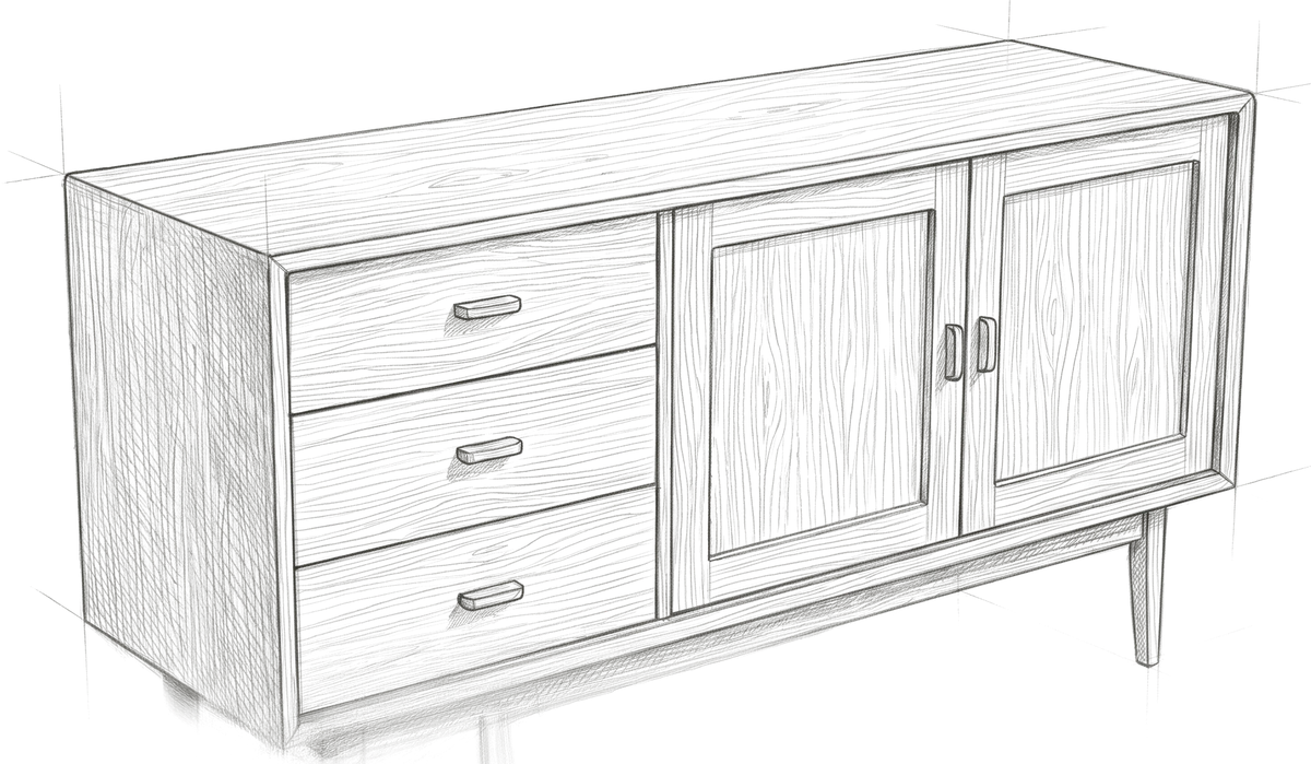 Zeichnung eines Sideboards aus massiver Eiche